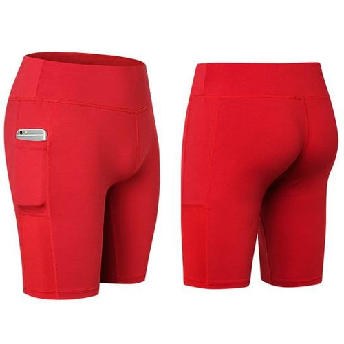 Womens Red Pocket Shorts, Yoga Shorts