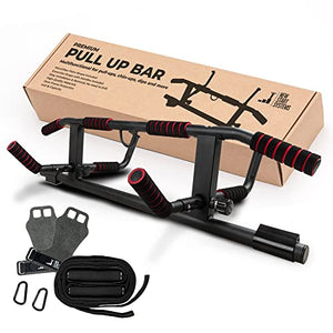 NEW START SYSTEMS - Pull Up Bar for Doorway - Heavy Duty Pullup Bar [up to 440 lbs] - Door Pull Up Bar with Palm Wraps & Exercise Straps - Chin Up Bar also suitable for Push Ups & Dips - Workout Bar